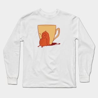 Sleepy Owl and Cup Orange Long Sleeve T-Shirt